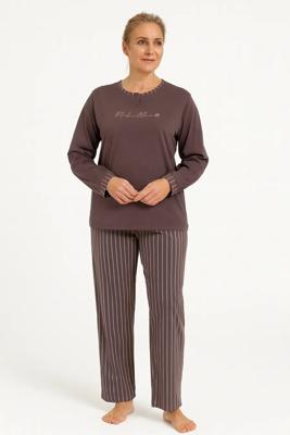 Medaillion katoenen dames pyjama lange mouw - Ton sur ton