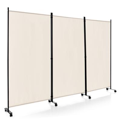 3-Paneels Kamerscherm Op Wielen Privacyschermen 180 cm Draagbare Vrijstaande Stoffen Scheidingswand (Gebroken Wit)