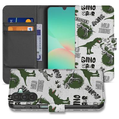 Samsung Galaxy A17 Portemonnee Hoesje Met Pasjes Dino Print PU Leer
