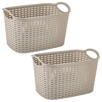 Opbergmand/kastmandje - 2x stuks - 6,4 liter - beige - kunststof - 19 x 29 x 18 cm