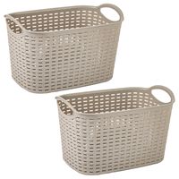 Opbergmand/kastmandje - 2x stuks - 6,4 liter - beige - kunststof - 19 x 29 x 18 cm