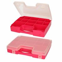 2x plasticforte opbergkoffertje - 13-vaks - roze - opbergkoffer - sorteer box - 27,5 x 20,5 x 3 cm