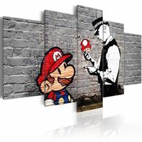 Schilderij - Super Mario Mushroom Cop - Banksy, Zwart-Wit/Rood,   5luik - thumbnail