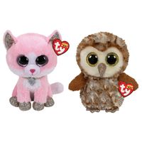 Ty - Knuffel - Beanie Buddy - Fiona Pink Cat & Percy Owl - thumbnail