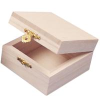 Klein houten kistje met sluiting en deksel - 7 x 7 x 4 cm - Sieraden/spulletjes/sleutels - thumbnail