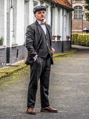 Maatpak Voor Heren | 3-delig Pak | Donkergrijs Windowpane Tweed | Michael Gray | Peaky Blinders | Peaky Blinders