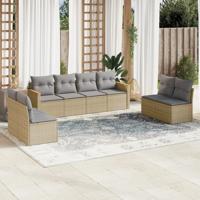 8-delige Loungeset met kussens poly rattan gemengd beige