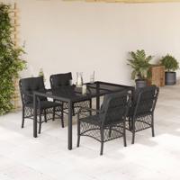 5-delige Tuinset met kussens poly rattan zwart