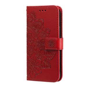 iPhone 12 hoesje - Bookcase - Pasjeshouder - Portemonnee - Bloemenprint - Kunstleer - Rood