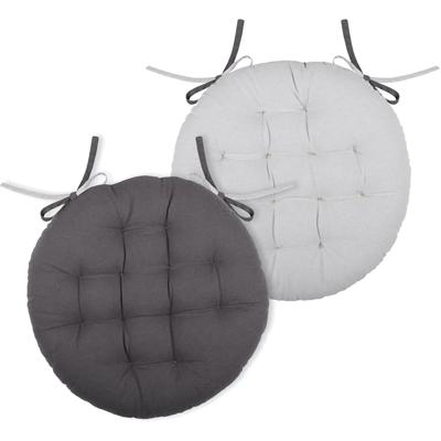 Stof Textile stoelkussen rond - licht/donkergrijs - 2 zijden - 38 cm - touwtjes sluiting
