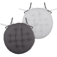 Stof Textile stoelkussen rond - licht/donkergrijs - 2 zijden - 38 cm - touwtjes sluiting