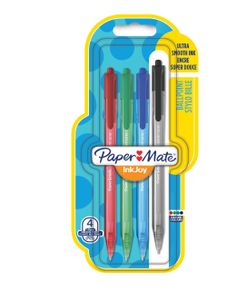 Papermate InkJoy 100 RT Zwart, Blauw, Groen, Rood Intrekbare balpen met klembevestiging Medium 4 stuk(s)