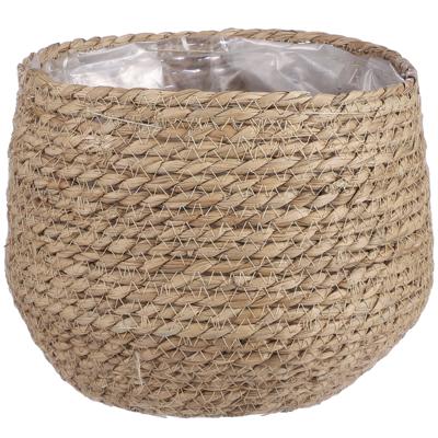 Mica Decorations Bloempot - rotan - beige - jute - 22 x 19 cm - Met plastic binnenkant