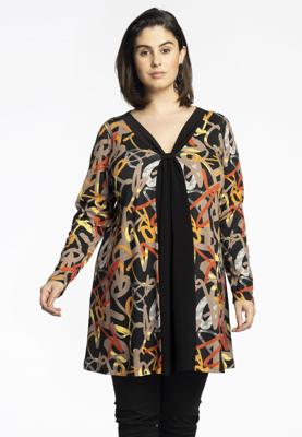 Yoek Tuniek geplooid GRAPHIC | Zwart | Maat 42/44