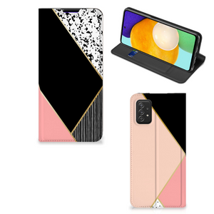 Samsung Galaxy A03s Stand Case Zwart Roze Vormen