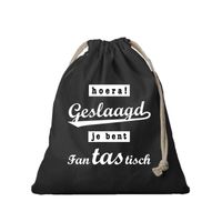 1x Katoenen tasje/ cadeautasje hoera geslaagd zwart 25 x 30 cm - cadeauverpakking feest