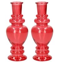 Kaarsen kandelaar Venice - 2x - gekleurd glas - helder koraal rood - D5,7 x H15 cm