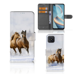 OPPO Reno4 Z Telefoonhoesje met Pasjes Paarden