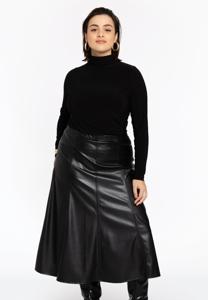 Yoek Flared rok LEATHER | Zwart | Maat 58/60