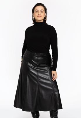 Yoek Flared rok LEATHER | Zwart | Maat 50/52