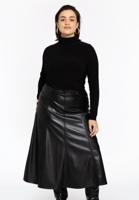 Yoek Flared rok LEATHER | Zwart | Maat 58/60