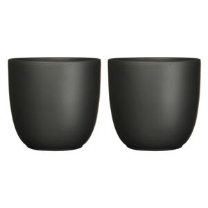 Plantenpot/bloempot Tusca - 2x stuks - Zwart - keramiek - mat - D14.5/H14 cm