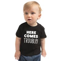 Here comes trouble cadeau t-shirt zwart peuter jongens/meisjes