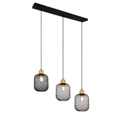 Trio Landelijke hanglampCalimero 3-lichts zwart met hout - R30563032