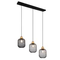 Trio Landelijke hanglampCalimero 3-lichts zwart met hout - R30563032