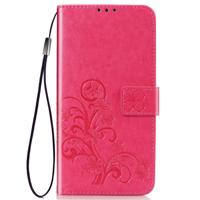 Vier blad clasp reliëf gesp mobiele telefoon bescherming lederen draagtas met Lanyard & Card slot & portemonnee & beugel functie voor vivo Y3 (magent