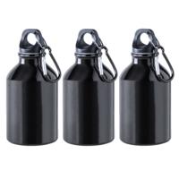 Waterfles - 6x - Zwart - Aluminium - 330 ml - schroefdop - met Karabijnhaak - Bidon