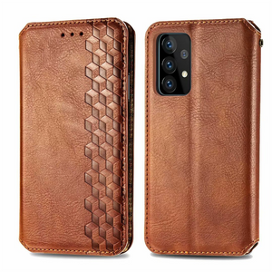 Samsung Galaxy A12 hoesje - Bookcase - Pasjeshouder - Portemonnee - Diamantpatroon - Kunstleer - Bruin