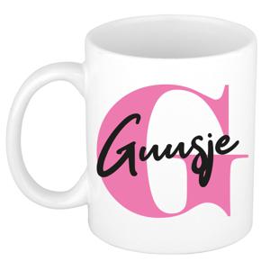 Naam mok Guusje - roze - wit - keramiek - 300 ml - verjaardag/cadeau beker