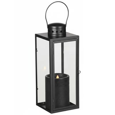 Lantaarn / Windlicht Arzilla / zwart - met LED stompkaars / zwart - wax - bewegende vlam