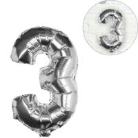 Ginger Ray folieballon cijfer 3 zilverkleurig 40 cm | 40 stuks