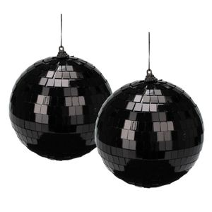 Grote discobal kerstbal /spiegel kerstbal- 2x - zwart -12 cm -kunststof