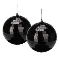 Grote discobal kerstbal /spiegel kerstbal- 2x - zwart -12 cm -kunststof