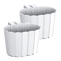 Set van 3x stuks kunststof balkon plantenpotten/bloempotten met haak wit 19 cm