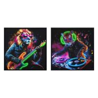 Schilderij met LED Home ESPRIT Zwart Vintage 83 x 3,7 x 83 cm (2 Stuks)