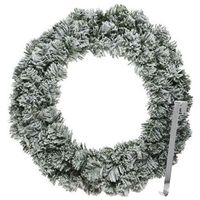 Kerstkrans 60 cm - groen - besneeuwd - met zilveren hanger/ophanghaak - kerstversiering - thumbnail