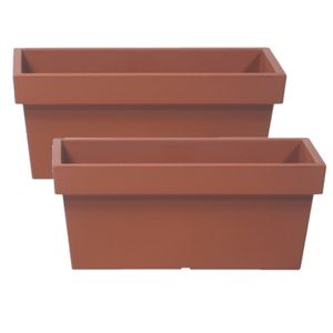 2x stuks stevige terras/balkon plantenbakken/bloembakken kunststof 58 x 26 x 22 cm terra cotta