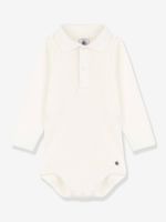 Romper met lange mouwen en polokraag in biologisch katoen PETIT BATEAU ecru