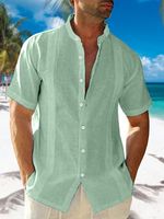 Solid Color Stand Collar Short Sleeve Guayabella Shirt