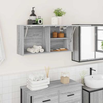 Badkamerwandkast 80x25x40 cm bewerkt hout grijs sonoma eiken