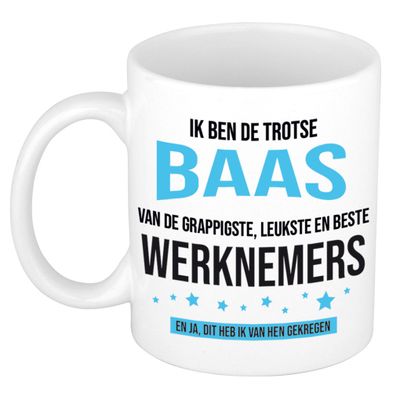 Cadeau koffie/thee mok voor baas - blauw - trotse baas- keramiek - 300 ml