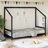 Kinderbedframe 90x190 cm massief grenenhout zwart - thumbnail