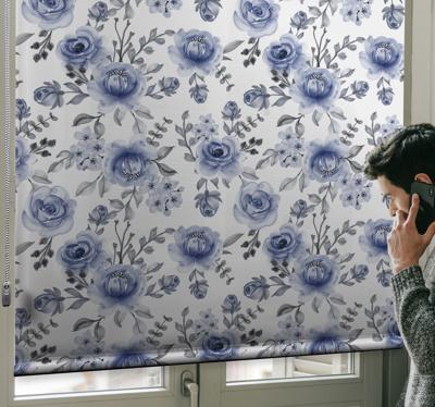 Rolgordijn bloemenprint Blauw patroon