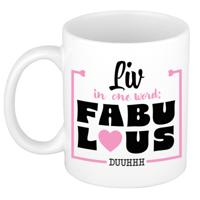 Naam mok Liv - wit - Fabulous - keramiek - 300 ml - cadeau collega beker