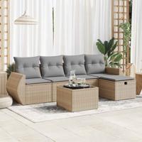 6-delige Loungeset met kussens poly rattan beige