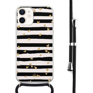 iPhone 12 mini hoesje met koord - Hart streepjes
